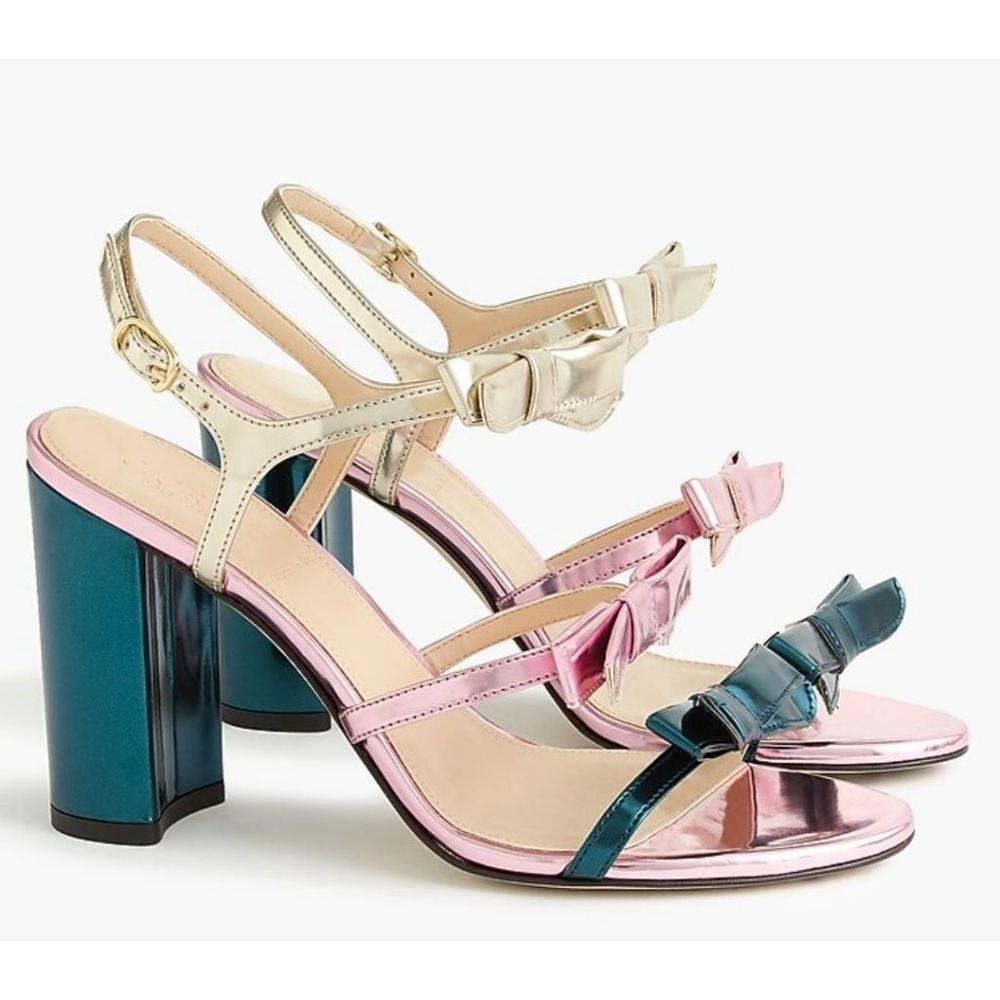 J.Crew Collection Stella bow heels in metallic emerald 10